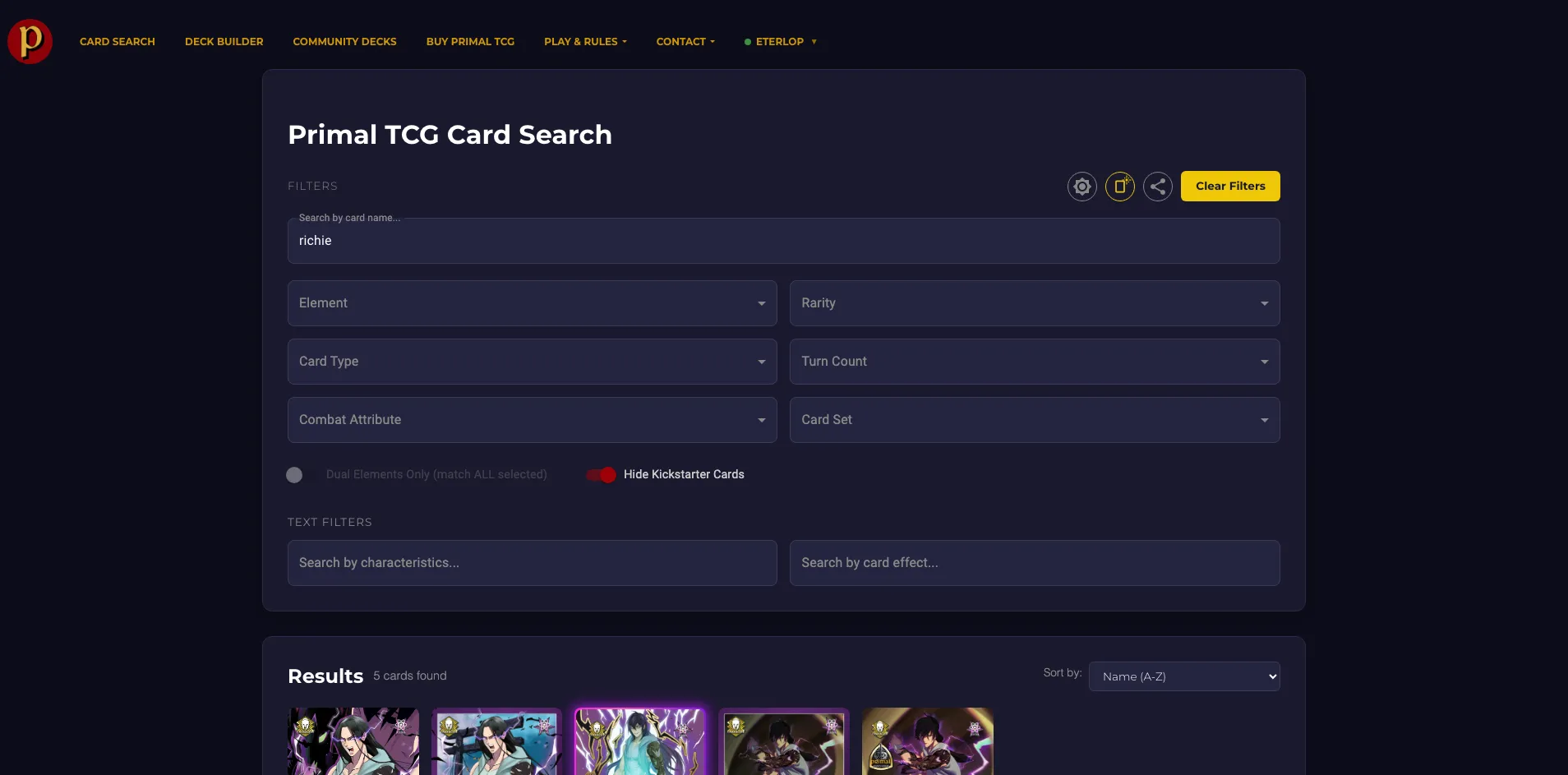 PrimalTCG - Card Search